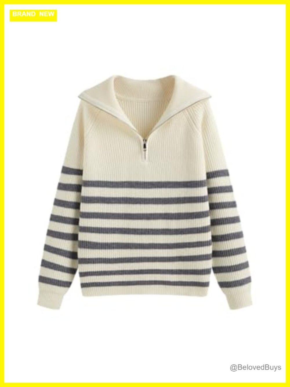 Women's Striped Quarter Zip Pullover Sweater Mock Neck Knit Casual